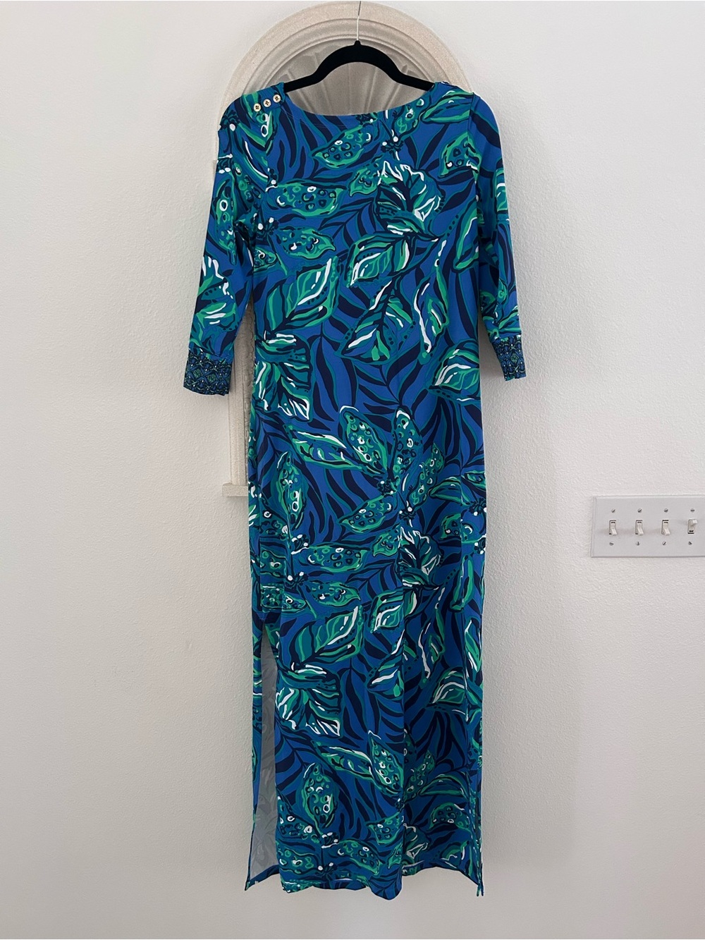 Seralina UPF 50 Lilly Pulitzer NWOTBlue Green Leaf-Print Maxi Dress - Picture 3 of 3